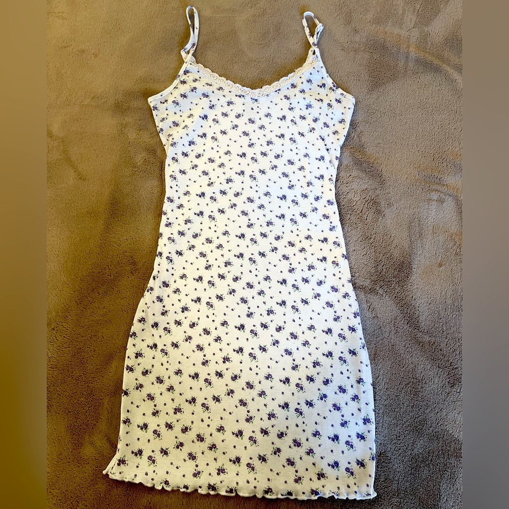 Size small Shein, dress white with purple flowers.